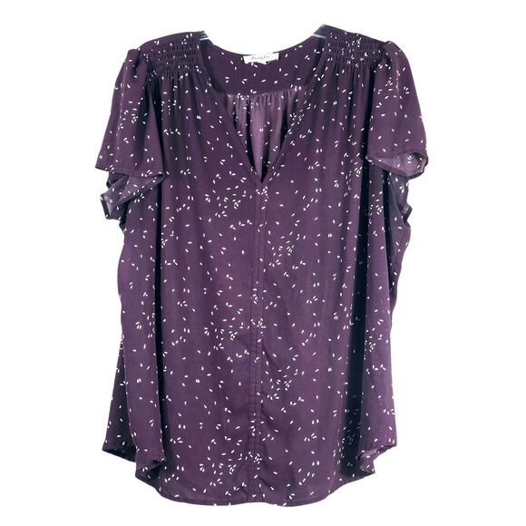 Monday Fun 2X Burgundy Wine V Neck Blouse - Picture 1 of 6